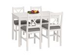 Esszimmer-Set MCW-F77, Sitzgruppe Esszimmergruppe, Massiv-Holz Kiefer Stoff Landhaus 110cm ~ weiß Polster grau