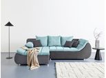 Ecksofa HOME AFFAIRE "Imola, elegant und modern, aktuelle Steppung im Sitz, bequem, L-Form", grün (anthrazit, mint), B:271cm H:90cm T:104cm, Sofas, Ecksofa, frei im Raum stellbar, wahlweise mit Bettfunktion und Bettkasten