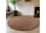 Teppich AYYILDIZ TEPPICHE "JOY 1400", braun (mokka), H:11mm Ø:200cm, Polyester, Teppiche, Teppich, uni Kurzflor, Wohnzimmer, viele Größen