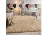 Hochflor-Teppich PACO HOME "Silky 591", beige, B:60cm H:37mm L:100cm, Polyester, Teppiche, Uni-Farben, besonders weich und kuschelig