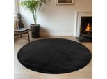 Teppich AYYILDIZ TEPPICHE "JOY 1400", schwarz, H:11mm Ø:160cm, Polyester, Teppiche, Teppich, uni Kurzflor, Wohnzimmer, viele Größen