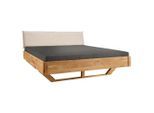 Linea Natura Balkenbett, Beige, Wildeiche, Holz, Textil, Wildeiche, massiv, 140x220 cm, in verschiedenen Größen erhältlich, Schlafzimmer, Betten, Einzelbetten