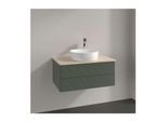 Villeroy und Boch Antao Waschtisch-Unterschrank L19153HL mit Beleuchtung, 2 Auszüge, 800 x 360 x 500 mm, Front mit Struktur, Leaf Green Matt Lacquer / Botticino