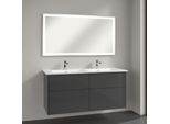 Villeroy & Boch Finero Badmöbel Set 130 cm Glossy Grey Waschtisch mit Waschtischunterschrank und Spiegel