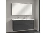 Villeroy & Boch Finero Badmöbel Set 130 cm, Glossy Grey Waschtisch mit Waschtischunterschrank und Spiegelschrank
