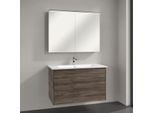 Villeroy & Boch Finero Badmöbel Set 100 cm, Stone Oak Waschtisch mit Waschtischunterschrank und Spiegelschrank