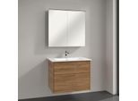 Villeroy & Boch Finero Badmöbel Set 80 cm, Kansas Oak Waschtisch mit Waschtischunterschrank und Spiegelschrank