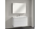 Villeroy & Boch Finero Badmöbel Set 100 cm, Glossy White Waschtisch mit Unterschrank und Spiegelschrank