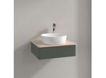 Villeroy und Boch Antao Waschtisch-Unterschrank K07153HL 60x19x50cm, Hahnloch, Waschbeckenplattenfarbe botticino, leaf green matt lacquer