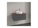 Villeroy und Boch Antao Waschtisch-Unterschrank L19152GK mit Beleuchtung, 2 Auszüge, 800 x 360 x 500 mm, Front mit Struktur, Anthracite Matt Lacquer / Warm Walnut