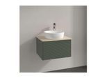 Villeroy und Boch Antao Waschtisch-Unterschrank L29113HL mit Beleuchtung, 1 Auszug, 600 x 360 x 500 mm, Front mit Struktur, Leaf Green Matt Lacquer / Botticino
