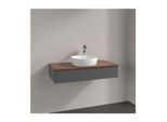 Villeroy und Boch Antao Waschtisch-Unterschrank L09012GK mit Beleuchtung, 1 Auszug, 1000 x 190 x 500 mm, Front ohne Struktur, Anthracite Matt Lacquer / Warm Walnut