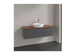 Villeroy und Boch Antao Waschtisch-Unterschrank L21112GK mit Beleuchtung, 2 Auszüge, 1200 x 360 x 500 mm, Front mit Struktur, Anthracite Matt Lacquer / Warm Walnut