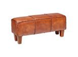 Landscape Sitzbank , Braun, Teakfarben , Holz, Leder , Echtleder , Rindleder , Teakholz , massiv , 110x45x35 cm , Esszimmer, Bänke, Sitzbänke
