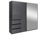 Mid.you Schiebetürenschrank , Graphitfarben , Metall , 2 Fächer , 3 Schubladen , 215x205x61.5 cm , in verschiedenen Größen erhältlich, Schrankfront mit Spiegel , Schlafzimmer, Kleiderschränke, Schwebetürenschränke