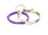 Perlenarmband YOKOAMII "Set: Y10", lila, Armbänder, Damen, Edelstahl, Perlenarmband, 2er Set Armbänder