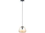 BRILLIANT Pendelleuchte "Kaizen", schwarz (amber, bernstein, schwarz matt), 1, Ø 25cm, 1 Stk., Leuchten, Riffelglas, D 25 cm, E27, kürzbar, Amber-Bernsteinfarben, Pendelleuchte