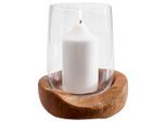 Leonardo Windlicht Toscana, Braun, Klar, Holz, Glas, Teakholz, 27 cm, Dekoration, Windlichter & Laternen, Windlichter