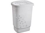 Wäschekorb ROTHO "Flowers", grau, B:44,7cm H:60,4cm T:44,7cm, Polypropylen, Wäschesammler, Wäschekorb, 55 Liter, Blumenmuster