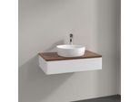 Villeroy und Boch Antao Waschtisch-Unterschrank K08052MT 80x19x50cm, Hahnloch, Waschbeckenplattenfarbe warm walnut, white matt lacquer