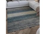 Teppich WECON HOME "Hamptons TWENTYFOUR", grau (grau blau), B:160cm H:10mm L:230cm, Polyester, Teppiche, Teppich, Läufer, Kurzflor, Wohnzimmer, Schlafzimmer, elegant, robust, Streifen