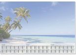 Sigel Papier-Schreibunterlage, Palmenstrand, blau, ca. A2, Kalender 2026/2027/2028, DE/EN/FR/NL, 30 Blatt