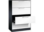 Karteikartenschrank, 2-bahnig DIN A4 quer, 4 Schübe mit Vollauszug & Bügelgriffen, Zentralverschluss, B 800 x T 435 x H 1298 mm, schwarzgrau/weiss