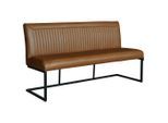 Ambia Home Sitzbank, Schwarz, Cognac, Metall, Leder, Echtleder, Büffelleder, 3-Sitzer, 170x92x63 cm, Esszimmer, Bänke, Sitzbänke