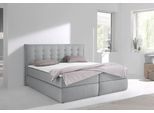 Boxspringbett HOME AFFAIRE "Sagres", grau, B:215cm L:210cm, Feinstruktur(100% Polyester);Bezug der Spiegelfläche Matratzendrell aus 100% Polyester, Komplettbetten, Boxspringbett, Kopfteil mit 2farbiger Flatterbiese und zweifarbigen Knöpfen