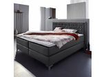 Boxspringbett HOME AFFAIRE "Coos", schwarz (schwarz, weiß), B:189cm L:212cm, Bezug Topper 100% Polyester;Kunstleder, Komplettbetten, Boxspringbett, mit besonderer Steppung im Kopfteil, 3 Matratzenarten, 2 Härtegrade