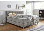 Boxspringbett HOME AFFAIRE "Salo", grau (hellgrau), B:194cm L:211cm, Struktur (100% Polyester);Bezug der Spiegelfläche Matratzendrell aus 100% Polyester;Samtoptik (100% Polyester), Komplettbetten, Boxspringbett, incl. Topper, 6 Breiten, 2 Härtegrade, TFK auch in Härtegrad 4