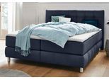 Boxspringbett HOME AFFAIRE "Salo", blau, B:174cm L:211cm, Struktur (100% Polyester);Bezug der Spiegelfläche Matratzendrell aus 100% Polyester;Samtoptik (100% Polyester), Komplettbetten, Boxspringbett, incl. Topper, 6 Breiten, 2 Härtegrade, TFK auch in Härtegrad 4
