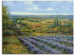 Wandbild ARTLAND "Lavendelfelder in der Provence", blau (farbe bild(er): blau), B:120cm H:90cm T:1,8cm, Bilder, Wandbild, auf Holzrahmen gespannt