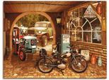 Wandbild ARTLAND "Werkstatt mit Traktor und Motorrad", braun (farbe bild(er): braun), B:40cm H:30cm, Bilder, Wandbild, auf Holzrahmen gespannt