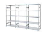 Regalkombination ORDO Industry, 1 Grundregal + 2 Anbauregale, 15 Fachböden, modular, Fachlast 140 kg, Feldlast 1200 kg, B 3080 x T 535 x H 2000 mm, verzinkt