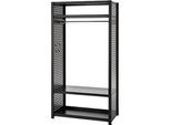 Garderoben-Steckregal ORDO Flex, multifunktional, 2 Fachböden, Wannenboden, Kleiderstange, Feldlast 1200 kg, B 1060 x T 535 x H 2000 mm, tiefschwarz RAL 9005