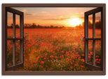 Leinwandbild ARTLAND "Fensterblick Mohnblumenfeld - braun", braun (farbe bild(er): braun), B:100cm H:70cm T:1,8cm, Bilder, Leinwandbild, auf Holzrahmen gespannt