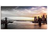 Leinwandbild ARTLAND "Brooklyn Bridge Panorama", schwarz (farbe bild(er): schwarz), B:100cm H:50cm T:1,8cm, Bilder, Leinwandbild, auf Holzrahmen gespannt