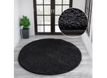 Teppich MY HOME "Viva rund" Gr. 9, schwarz, H:45mm Ø:140cm, Kunstfaser, Teppiche, Teppich, Uni-Farben, einfarbig, besonders weich und kuschelig, Wohnzimmer