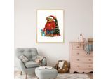 Bild mit Rahmen QUEENCE "Teddy Bär mit Weihnachtsmütze vor Tannenbaum", farbe rahmen: beige, farbe bild(er): rot, B:40cm H:50cm T:1,5cm, Acrylglas, Holzrahmen, Bilder, HD Premium Poster-Druck inkl. Echtholzrahmen in beige