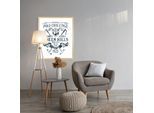 Bild mit Rahmen QUEENCE "Vintage Wappen Polo Challenge", farbe rahmen: beige, farbe bild(er): blau, B:40cm H:50cm T:1,5cm, Acrylglas, Holzrahmen, Bilder, HD Premium Poster-Druck inkl. Echtholzrahmen in beige