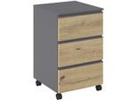 Nachtkommode RAUCH "Joel", graumetallic, eiche artisan, B:40cm H:65cm T:42cm, Holzwerkstoff, Sideboards, drei geräumige Schubladen mit stabilen Rollen MADE IN GERMANY