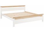 Massivholzbett OTTO HOME "CAPRE" im skandinavischem Landhausstil", weiß (weiß, eichefarben), B:209,5cm L:208cm, Betten, Massivholzbett, mit Rollrost, aus zertifiziertem Massivholz, Lamellenoptik