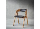 Holzstuhl HAMMEL FURNITURE "Mette, Massivholz Stuhl, Sitz- und Rückenpolster aus Leder, exklusiv", schwarz (natur, schwarz), B:52cm H:75cm T:54cm, Leder, Massivholz, Stühle, Holzstuhl, Dänisches Handwerk, langlebig & robust - Dining by Hammel