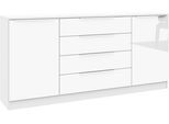 Kommode BORCHARDT MÖBEL "Oliva, Kommode mit Metallgriffen", weiß (weiß matt, weiß hochglanz), B:166cm H:78cm T:35cm, Holzwerkstoff, Sideboards, Kommode, mit 4 Schubkästen