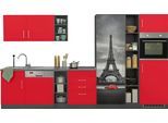 Küchenzeile KOCHSTATION "KS-Paris – Küchen mit einzigartigen Fotomotiven auf den Fronten", rot (küche: rot, front: rot, korpus: grafit, arbeitsplatte: anthrazit), B:350cm H:200cm T:60cm, Komplettküchen-Sets, Küchenzeile, Breite 350 cm, wahlweise mit E-Geräten und Induktion