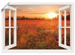 Wandbild ARTLAND "Fensterblick Mohnblumenfeld", weiß (farbe bild(er): weiß), B:100cm H:70cm, Bilder, als Leinwandbild, Poster in verschied. Größen