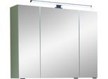 Badezimmerspiegelschrank SAPHIR "Quickset 500, 3 Türen, 80cm breit, LED-Aufsatzleuchte", salbei nachbildung, B:80cm H:64cm T:20cm, Schränke, inkl. Schalter und Steckdose