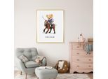 Bild mit Rahmen QUEENCE "Polo Club Teddy Bär auf Pferd", farbe rahmen: beige, farbe bild(er): braun, B:40cm H:50cm T:1,5cm, Acrylglas, Holzrahmen, Bilder, HD Premium Poster-Druck inkl. Echtholzrahmen in beige