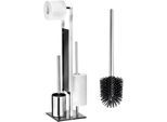 WC-Garnitur WENKO "Rivalta", silber (silberfarben, glänzend), B:18cm H:70cm L:23cm, Edelstahl, Sicherheitsglas, Reinigungsbürsten, Toilettenpapierhalter & WC-Bürstenhalter mit WC-Bürste & Ersatzbürste